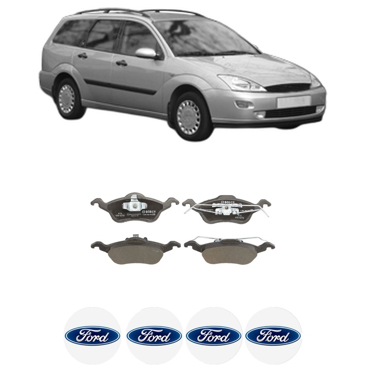 Set placute frana Fata FORD FOCUS I Turnier (DNW) 1.8 TDCi din 2002-2004, KW 74 CP 100 CMC 1753, Auto, Bosch, 4 Stickere auto cu FORD