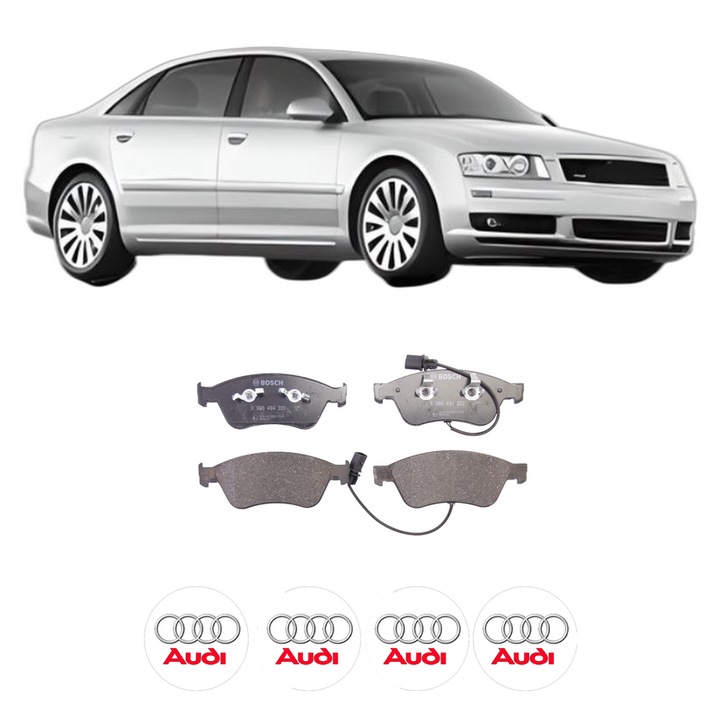 Set placute frana Fata AUDI A8 D3 (4E2, 4E8) 3.7 quattro din 2002-2006, KW 206 CP 280 CMC 3697, Auto, Bosch, 4 Stickere auto cu AUDI