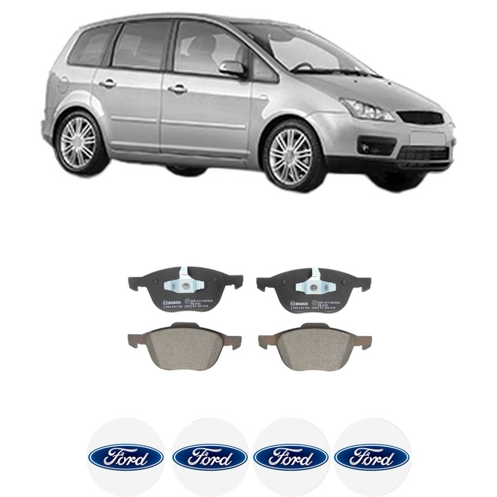 Set placute frana Fata FORD FOCUS C-MAX (DM2) 1.8 din 2003-2007, KW 88 CP 120 CMC 1798, Auto, Bosch, 4 Stickere auto cu FORD