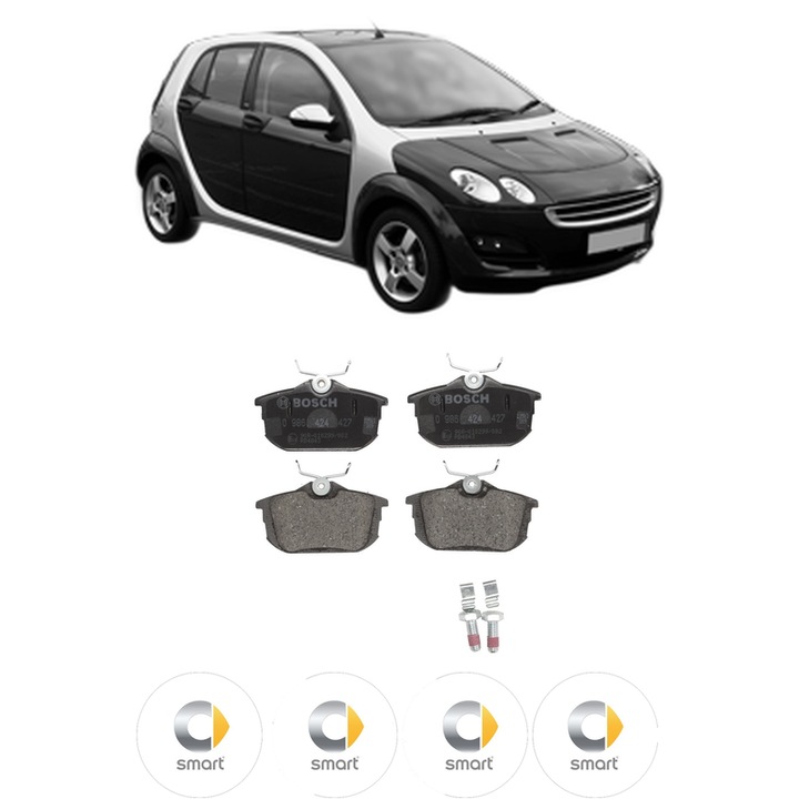 Set placute frana Spate SMART FORFOUR (454) 1.5 CDI (454.001) din 2004-2006, KW 70 CP 95 CMC 1493, Auto, Bosch, 4 Stickere auto cu SMART
