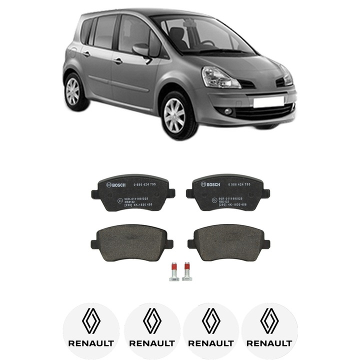 Set placute frana Fata RENAULT MODUS / GRAND MODUS (F/JP0_) 1.2 (JP0C, JP0K, FP0C, FP0K, FP0P, JP0P, JP0T) din 2004, KW 55 CP 75 CMC 1149, Auto, Bosch, 4 Stickere auto cu RENAULT