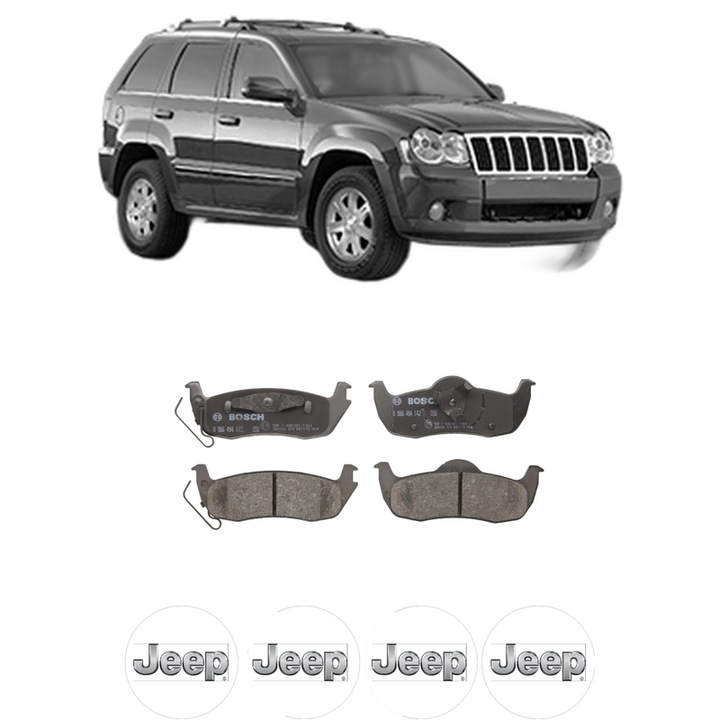 Set placute frana Spate JEEP GRAND CHEROKEE III (WH, WK) 5.7 V8 4x4 din 2009-2010, KW 265 CP 360 CMC 5654, Auto, Bosch, 4 Stickere auto cu JEEP