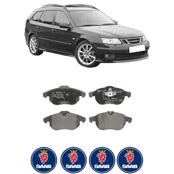 Set placute frana Fata SAAB 9-3 Estate (E50) 1.9 TiD din 2005-2015, KW 88 CP 120 CMC 1910, Auto, Bosch, 4 Stickere auto cu SAAB