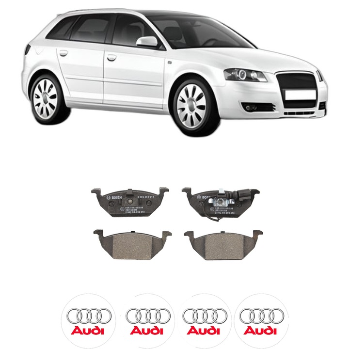 Set placute frana Fata AUDI A3 Sportback (8PA) 1.6 FSI din 2004-2007, KW 85 CP 115 CMC 1598, Auto, Bosch, 4 Stickere auto cu AUDI