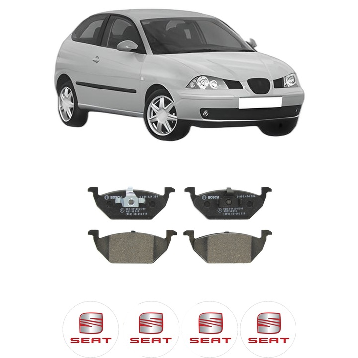 Set placute frana Fata SEAT IBIZA III (6L1) 1.4 16V din 2006-2009, KW 63 CP 86 CMC 1390, Auto, Bosch, 4 Stickere auto cu SEAT