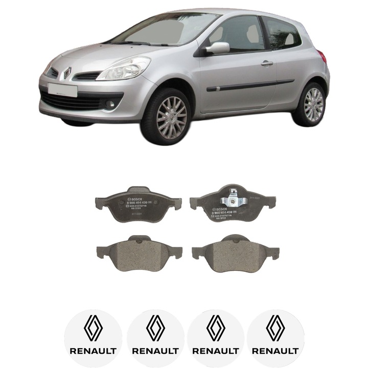 Set placute frana Fata RENAULT CLIO III Hatchback Van (SB_, SR_) 1.5 dCi (SR1H) din 2010-2014, KW 65 CP 88 CMC 1461, Auto, Bosch, 4 Stickere auto cu RENAULT