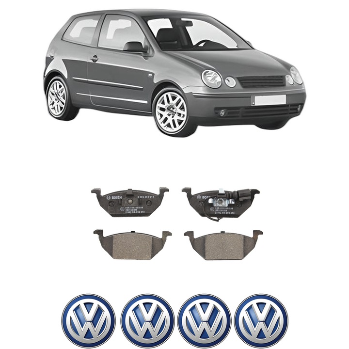 Set placute frana Fata Volkswagen POLO IV (9N_, 9A_) 1.4 FSI din 2002-2006, KW 63 CP 86 CMC 1390, Auto, Bosch, 4 Stickere auto cu Volkswagen
