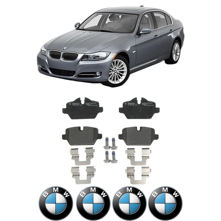 Set placute frana Spate BMW Seria 3 (E90) 318 d din 2005-2007, KW 90 CP 122 CMC 1995, Auto, Bosch, 4 Stickere auto cu BMW