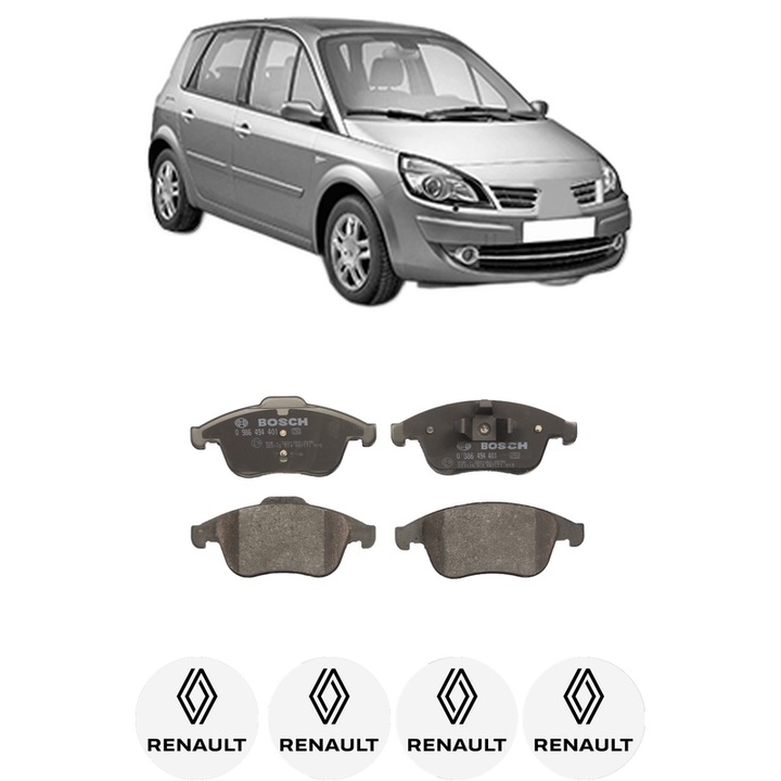 Set placute frana Fata RENAULT SCENIC III (JZ0/1_) 1.5 dCi din 2009-2016, KW 81 CP 110 CMC 1461, Auto, Bosch, 4 Stickere auto cu RENAULT