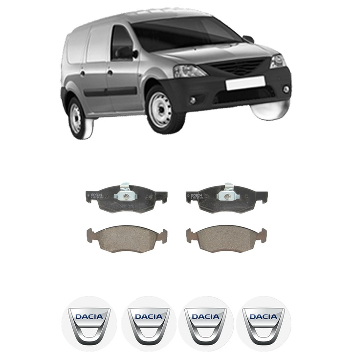 Set placute frana Fata DACIA LOGAN EXPRESS (FS_) 1.6 MPI 85 din 2010, KW 62 CP 84 CMC 1598, Auto, Bosch, 4 Stickere auto cu DACIA