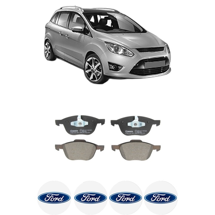 Set placute frana Fata FORD C-MAX II (DXA/CB7, DXA/CEU) 1.6 Flexifuel din 2011-2019, KW 88 CP 120 CMC 1596, Auto, Bosch, 4 Stickere auto cu FORD