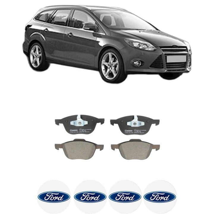 Set placute frana Fata FORD FOCUS III Turnier 1.6 Ti din 2012-2020, KW 88 CP 120 CMC 1596, Auto, Bosch, 4 Stickere auto cu FORD