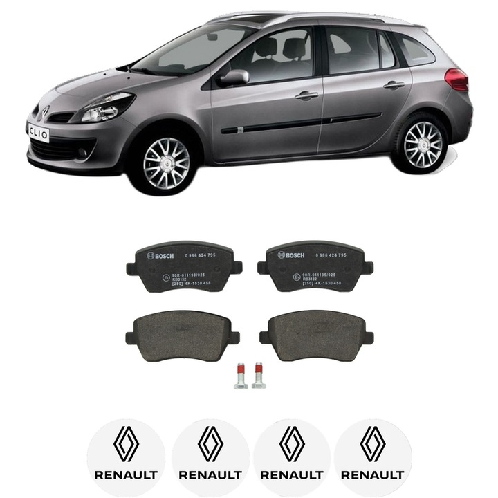 Set placute frana Fata RENAULT CLIO III Grandtour (KR0/1_) 1.5 dCi (KR0F) din 2007-2012, KW 63 CP 86 CMC 1461, Auto, Bosch, 4 Stickere auto cu RENAULT