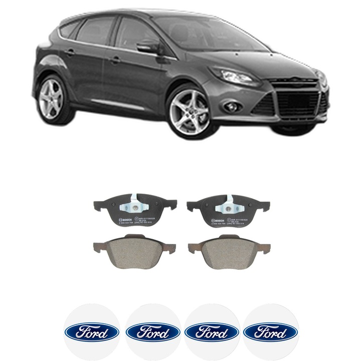 Set placute frana Fata FORD FOCUS III 1.5 TDCi din 2014-2018, KW 88 CP 120 CMC 1499, Auto, Bosch, 4 Stickere auto cu FORD