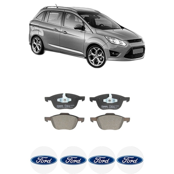 Set placute frana Fata FORD GRAND C-MAX (DXA/CB7, DXA/CEU) 1.5 TDCi din 2015-2019, KW 88 CP 120 CMC 1499, Auto, Bosch, 4 Stickere auto cu FORD