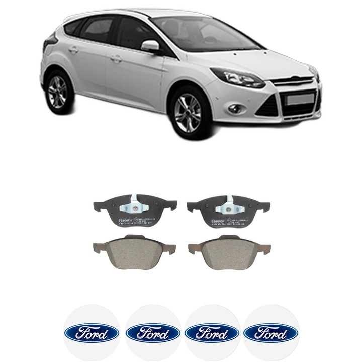 Set placute frana Fata FORD FOCUS III Hatchback Van 1.5 TDCi din 2014-2017, KW 88 CP 120 CMC 1499, Auto, Bosch, 4 Stickere auto cu FORD