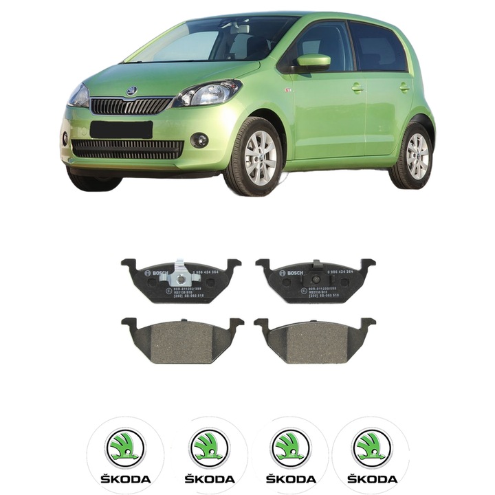 Set placute frana Fata SKODA CITIGO (NF1) 1.0 din 2011-2019, KW 55 CP 75 CMC 999, Auto, Bosch, 4 Stickere auto cu SKODA