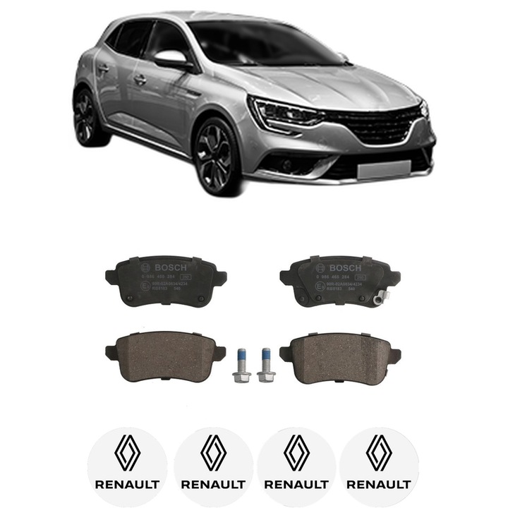 Set placute frana Spate RENAULT MEGANE IV Hatchback (B9A/M/N_) 1.5 Blue dCi 95 (B9A2, B9A6) din 2018, KW 70 CP 95 CMC 1461, Auto, Bosch, 4 Stickere auto cu RENAULT