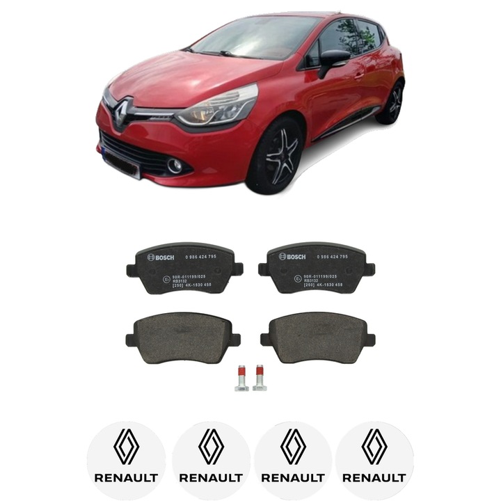 Set placute frana Fata RENAULT CLIO IV (BH_) 0.9 TCe 90 (BHNF, BHMA, BHMH, BHJK, BHJR) din 2012-2021, KW 66 CP 90 CMC 898, Auto, Bosch, 4 Stickere auto cu RENAULT