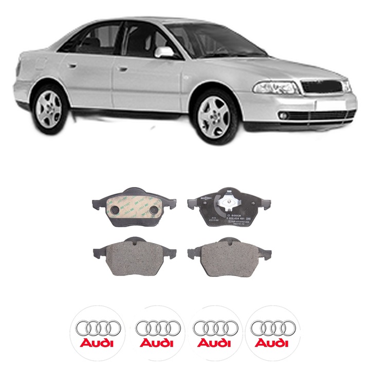 Set placute frana Fata AUDI A4 B5 (8D2) 1.9 TDI din 1995-2000, KW 81 CP 110 CMC 1896, Auto, Bosch, 4 Stickere auto cu AUDI
