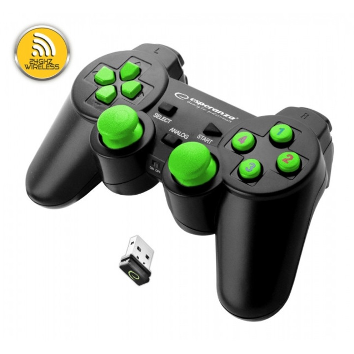 Gamepad Esperanza GLADITOR EGG108G PS3/PC 2.4GH USB adapter, 12 gomb, vibráció, zöld