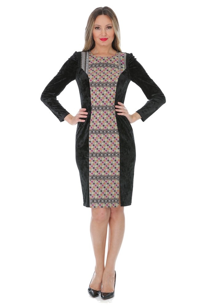 Rochie multicolora de catifea si voal Liza Panait M-55E