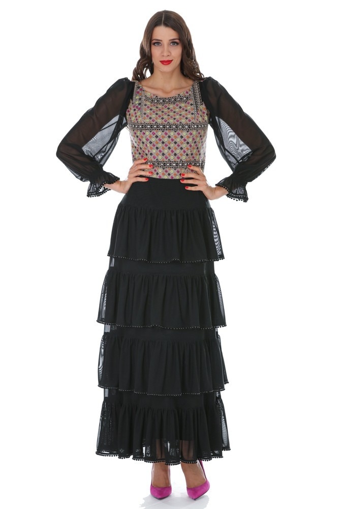 Rochie multicolora din voal brodat Liza Panait M-56E