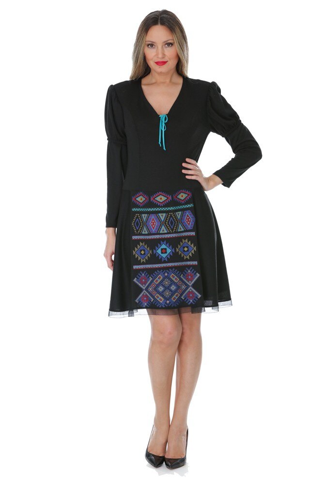 Rochie tricot lana cu broderie colorata Liza Panait M-59E