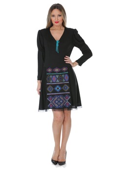 Rochie tricot lana cu broderie colorata Liza Panait M-59E Rochie tricot lana cu broderie colorata Liza Panait M-59E