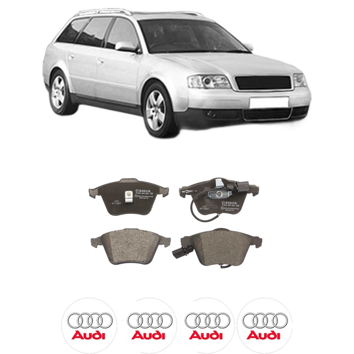 Set placute frana Fata AUDI A6 C5 Avant (4B5, 4B6) 2.5 TDI din 2002-2005, KW 120 CP 163 CMC 2496, Auto, Bosch, 4 Stickere auto cu AUDI