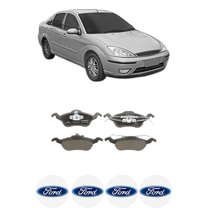 Set placute frana Fata FORD FOCUS I Saloon (DFW) 1.8 TDCi din 2002-2004, KW 74 CP 100 CMC 1753, Auto, Bosch, 4 Stickere auto cu FORD