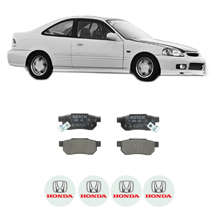 Set placute frana Spate HONDA CIVIC VI Coupe (EJ, EM1) 1.6 i Vtec (EM1) din 1996-2000, KW 92 CP 125 CMC 1590, Auto, Bosch, 4 Stickere auto cu HONDA