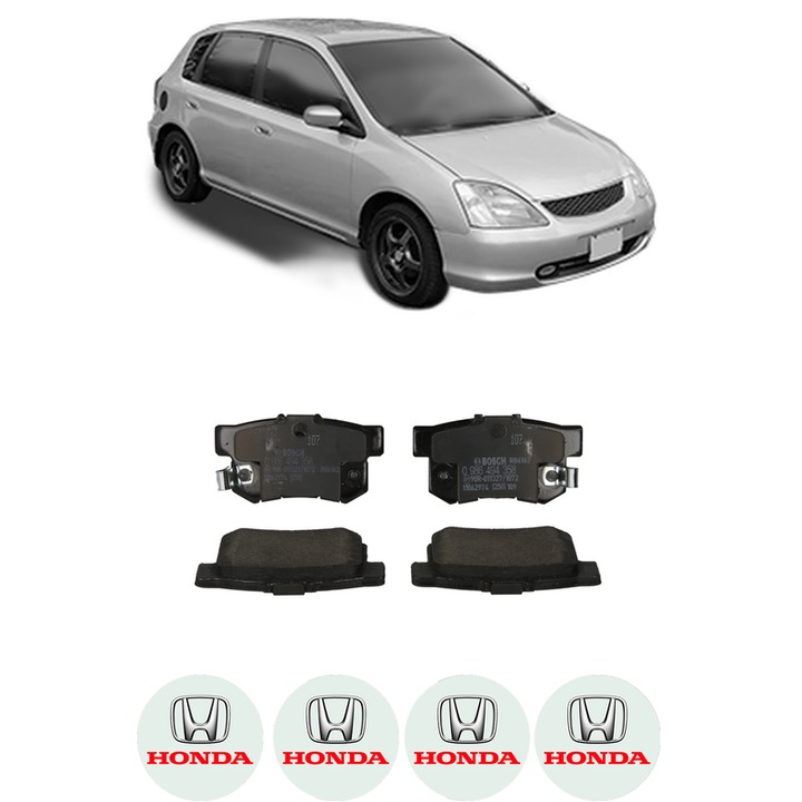 Set placute frana Spate HONDA CIVIC VII Hatchback (EU, EP, EV) 1.4 iS (EP1, EU5, EU7) din 2000-2005, KW 66 CP 90 CMC 1396, Auto, Bosch, 4 Stickere auto cu HONDA