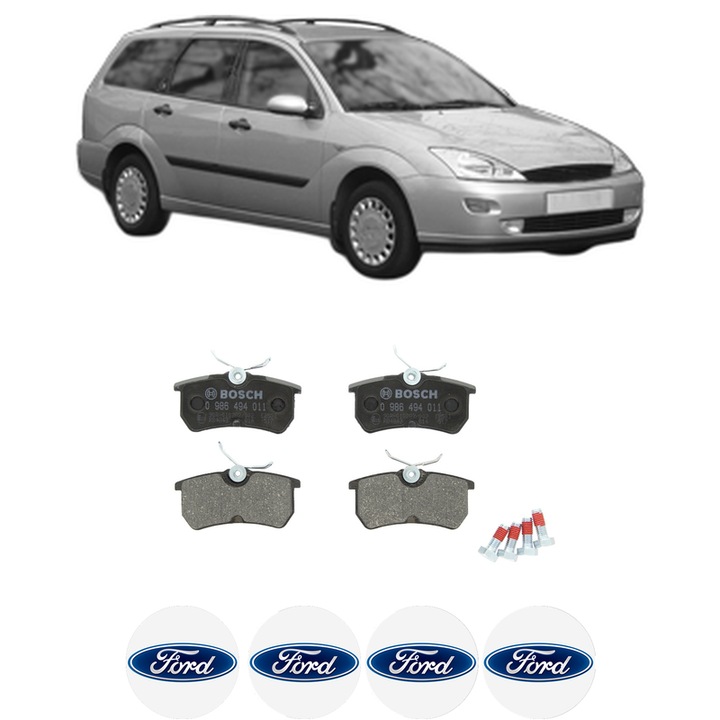 Set placute frana Spate FORD FOCUS I Turnier (DNW) 1.8 Turbo DI / TDDi din 1999-2004, KW 66 CP 90 CMC 1753, Auto, Bosch, 4 Stickere auto cu FORD