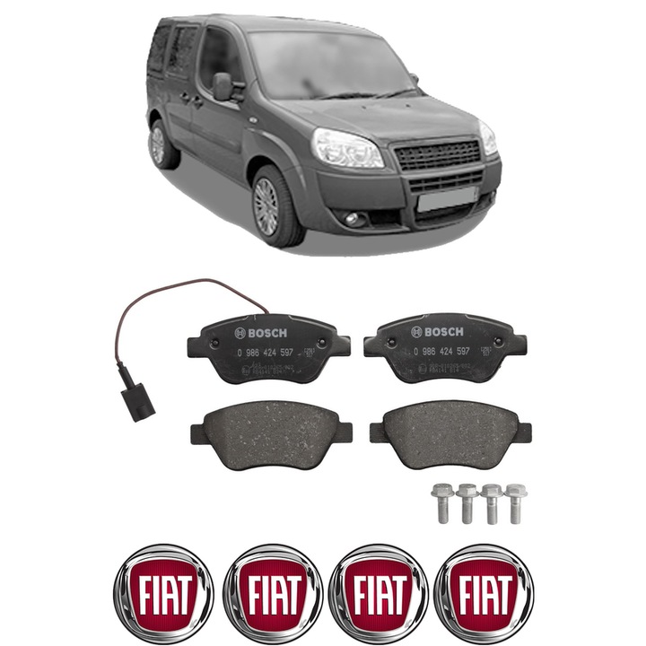 Set placute frana Fata FIAT DOBLO MPV (119_, 223_) 1.6 Natural Power din 2002, KW 76 CP 103 CMC 1596, Auto, Bosch, 4 Stickere auto cu FIAT