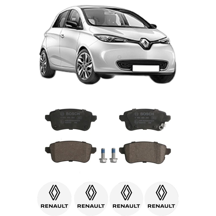 Set placute frana Spate RENAULT ZOE (BFM_) ZOE (BFMD) din 2018, KW 80 CP 109 CMC, Auto, Bosch, 4 Stickere auto cu RENAULT