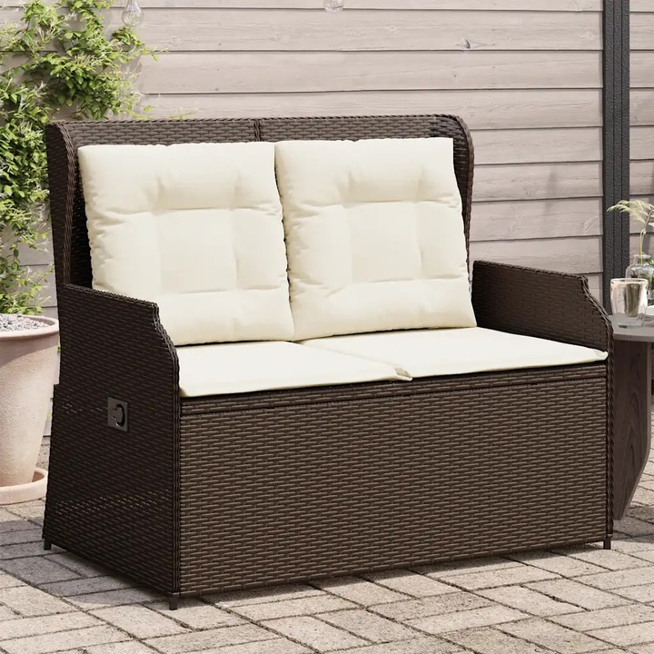 Banca de gradina pliabila cu perne, VidaXL, polirattan, maro, 110kg