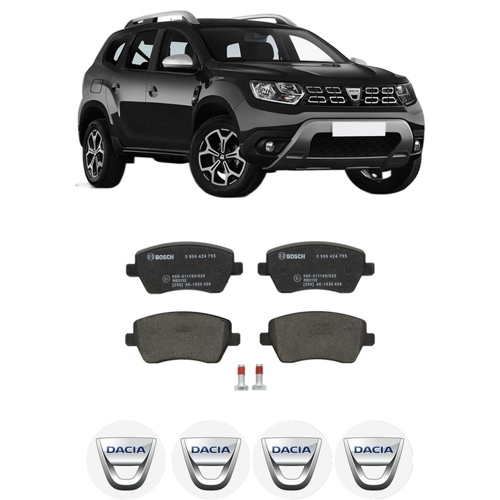 Set placute frana Fata DACIA DUSTER (HM_) 1.0 TCe 100 (HMMT) din 2019, KW 74 CP 101 CMC 999, Auto, Bosch, 4 Stickere auto cu DACIA