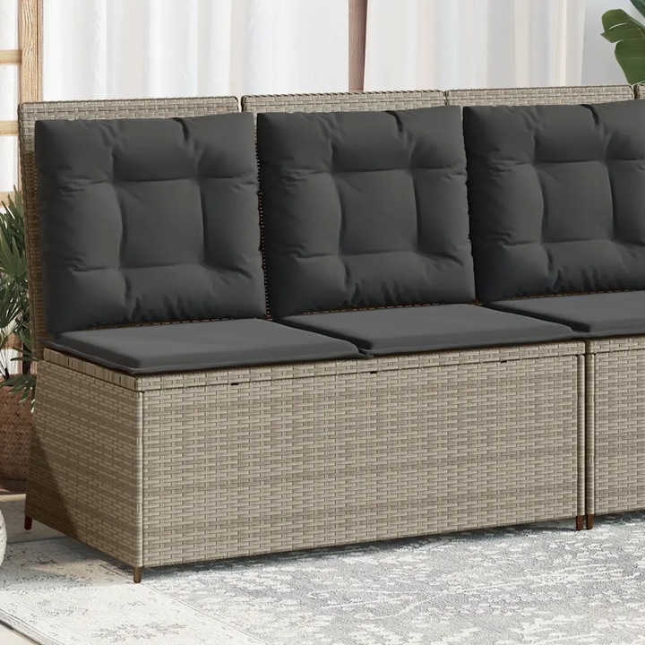 Banca de gradina pliabila cu perne, VidaXL, polirattan, gri deschis, 110kg