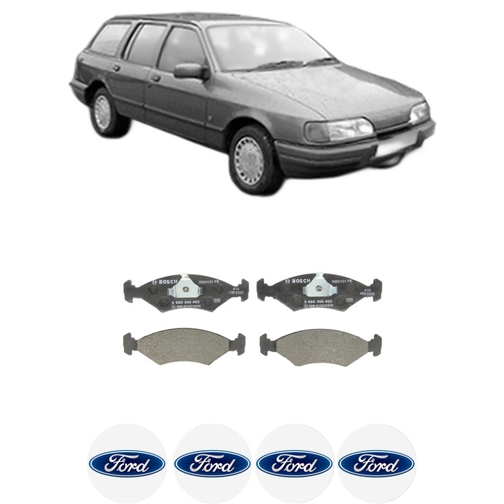 Set placute frana Fata FORD SIERRA II Turnier (BNG) 2.0 i din 1987-1993, KW 85 CP 115 CMC 1993, Auto, Bosch, 4 Stickere auto cu FORD