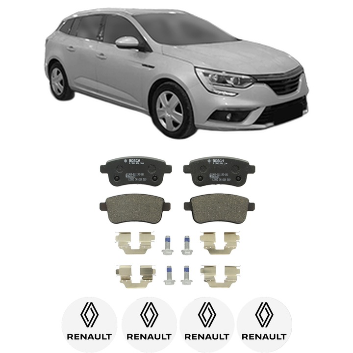 Set placute frana Spate RENAULT MEGANE IV Grandtour (K9A/M/N_) 1.5 dCi 90 din 2016, KW 66 CP 90 CMC 1461, Auto, Bosch, 4 Stickere auto cu RENAULT