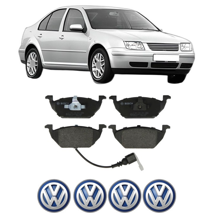 Set placute frana Fata Volkswagen BORA I (1J2) 1.4 16V din 2000-2005, KW 55 CP 75 CMC 1390, Auto, Bosch, 4 Stickere auto cu Volkswagen