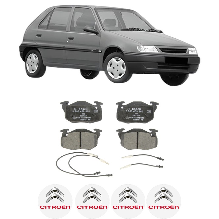 Set placute frana Fata CITROEN SAXO (S0, S1) 1.1 X, SX din 1996-2003, KW 44 CP 60 CMC 1124, Auto, Bosch, 4 Stickere auto cu CITROEN