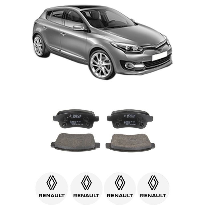 Set placute frana Spate RENAULT MEGANE III Hatchback (BZ0/1_, B3_) 2.0 dCi (BZ0Y) din 2010-2015, KW 110 CP 150 CMC 1995, Auto, Bosch, 4 Stickere auto cu RENAULT