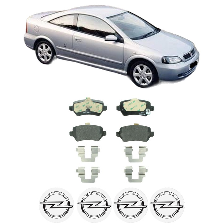 Set placute frana Spate OPEL ASTRA G Coupe (T98) 2.0 16V Turbo (F07) din 2001-2005, KW 141 CP 192 CMC 1998, Auto, Bosch, 4 Stickere auto cu OPEL