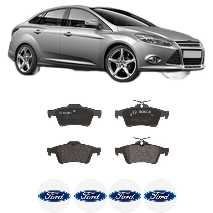 Set placute frana Spate FORD FOCUS III Saloon 2.0 TDCi din 2010-2014, KW 85 CP 115 CMC 1997, Auto, Bosch, 4 Stickere auto cu FORD