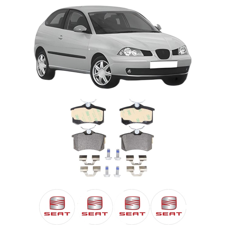 Set placute frana Spate SEAT IBIZA III (6L1) 1.4 16V din 2002-2007, KW 55 CP 75 CMC 1390, Auto, Bosch, 4 Stickere auto cu SEAT