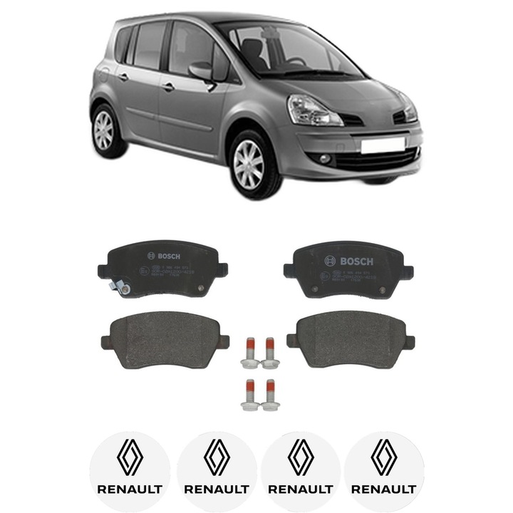 Set placute frana Fata RENAULT MODUS / GRAND MODUS (F/JP0_) 1.2 (JP0C, JP0K, FP0C, FP0K, FP0P, JP0P, JP0T) din 2004, KW 55 CP 75 CMC 1149, Auto, Bosch, 4 Stickere auto cu RENAULT