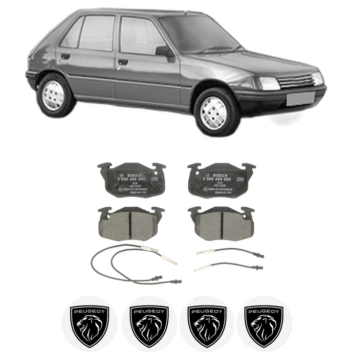 Set placute frana Fata PEUGEOT 205 II (20A/C) 1.3 din 1990-1992, KW 47 CP 64 CMC 1294, Auto, Bosch, 4 Stickere auto cu PEUGEOT
