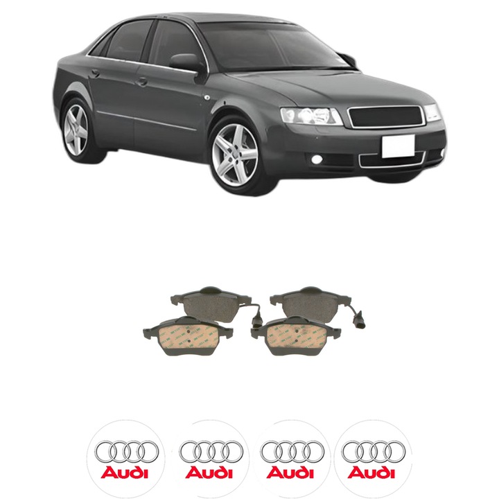 Set placute frana Fata AUDI A4 B6 (8E2) 2.5 TDI quattro din 2000-2004, KW 132 CP 180 CMC 2496, Auto, Bosch, 4 Stickere auto cu AUDI